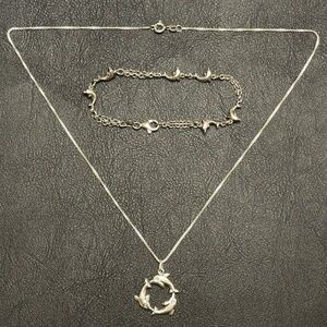 Vintage Sterling Silver Dolphin Necklace and Sterling Silver Dolphin Bracelet